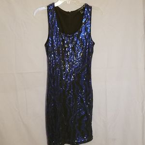 Blue/black sequin sleeveless dress